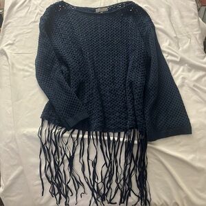 Umgee+ Boho Western Fringe Sweater Faux Suede Knit XL